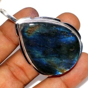 Fiery Labradorite Gemstone 925 Sterling Silver Handmade Pendant Necklace